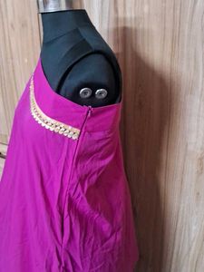 Magenta one shoulder with Gold Trim