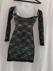 Shein Sheer Lace Black Mini Dress