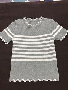 Striped Ruffled Neck T-Shirt