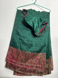 Elegant Green Saree with Red Border