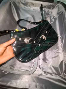 Shiny Black Hobo Bag
