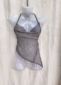 68.. Grey Embellished Halter Top