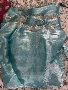Beautiful Teal Saree with Silver Border