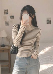 Real Newme Striped Mock Neck Long Sleeve Top🌷