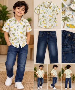 Classic Blue Denim Jeans & Beach Green Shirt