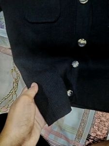 Black Button-Up Knit Top