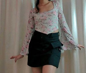 Floral Print Bell Sleeve Top