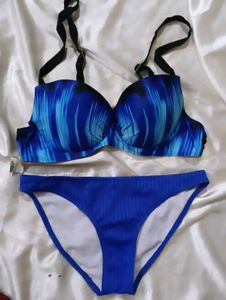 Blue Abstract Print Bikini Set