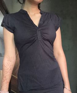 Classic Black V-Neck Ruched Top