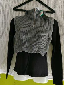 Gray Knit Turtleneck Vest
