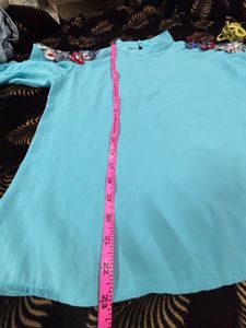 Blue Embellished Cold Shoulder Top