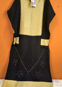 BLACK AND BEIGE A-LINE WOOLEN KURTI