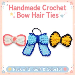 Handmade Crochet Bow Hair Ties - Pack of 3