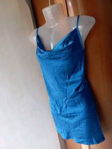 Elegant Blue Satin Slip Dress