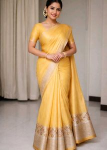 Beautiful Yellow cotton blend Saree