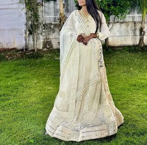 Elegant White Mirror Work Lehenga Choli