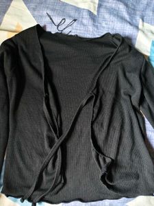 Black Tie-Front Cardigan