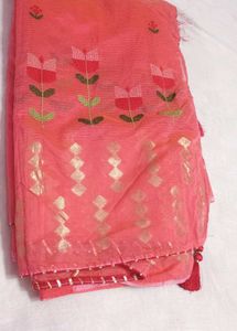 Elegant Pink Saree with Floral Embroidery