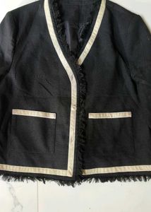Chic Frayed Trim Blazer,tweed jacket
