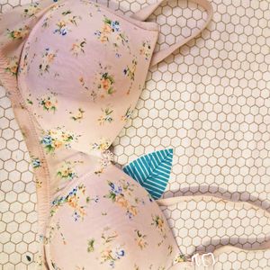 Light Pink Floral Print Bra