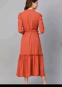 Chic Orange Solid Midi Dress