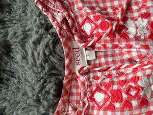 Imported Cute Red Gingham Top with Embroidery