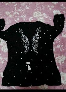 Boho Embroidered Black Tunic Top