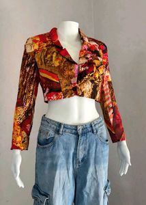 Unique Abstract Print Cropped Jacket