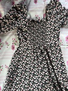 Floral Print Puff Sleeve Midi Dress
