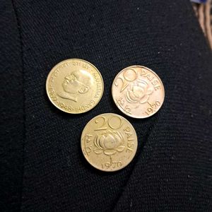 3 UNC Brass 20 paisa coins(1960-70s)