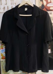 Classic Black Short Sleeve Sheer Button-Up Top