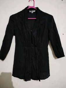 Chic Black Ruched Button-Up Tunic Top