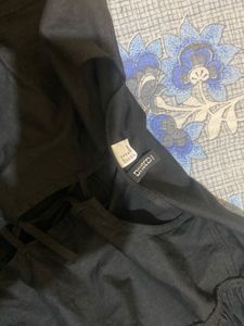 Black Tie-Front Peasant Top