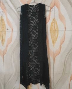 Black Lace Long Vest