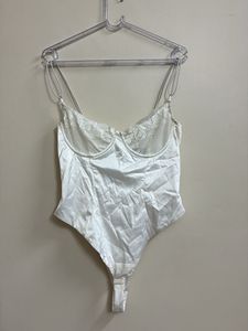 Elegant White Satin Bodysuit with Lace