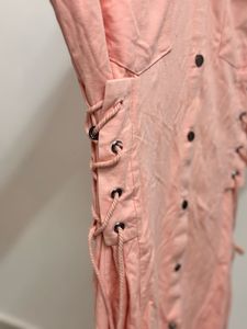 Chic Pink Lace-Up Shirt Dress