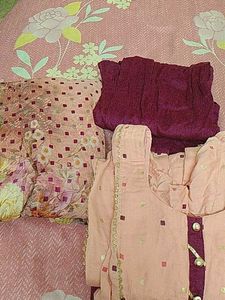 Peach Kurta Set with Maroon Accents
