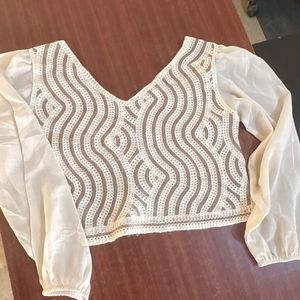 Sheer Sleeve Crochet Blouse