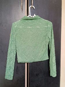 Green Lace Cropped Top