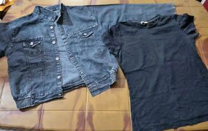 Denim Jacket and Black Top Set