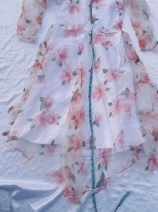 High Low Floral Print Organza Gown