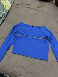 Blue Long Sleeve Crop Top