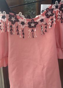 Chic Pink Off-Shoulder Top with Floral Lace