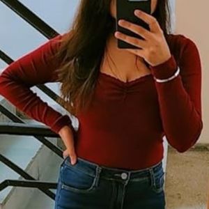 Ribbed sweetheart neck Long Sleeve Top