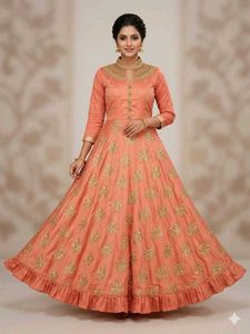 Elegant Peach Embroidered Anarkali Gown