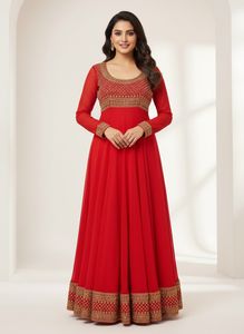 Elegant Red Embellished Ethnic Gown