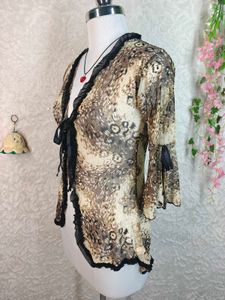 Sheer Bell Sleeve Tie-Front Top