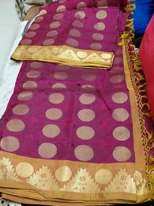 marron pure silk  Saree with Golden Bord