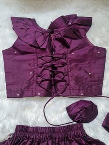 Purple Silk Crop Top Skirt - 1-2.5y