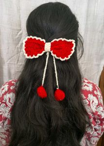 Red Crochet Bow Hair Clip